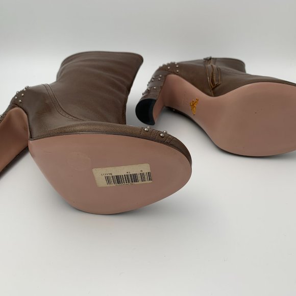 Prada Tamna Studded Ankle Boots Size 41 Hazelnut Brown NWT - Picture 5 of 7